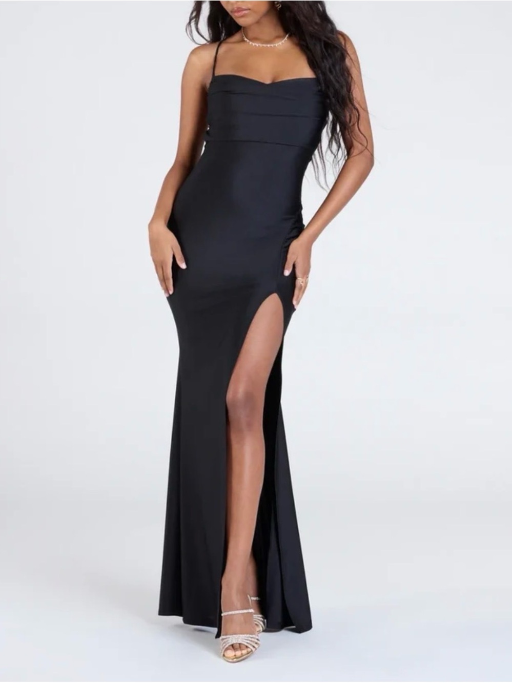 Windsor Black Strappy Maxi Gown with High Side Slit